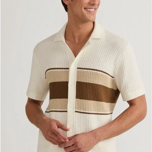 Lands' End Men's White and Brown Casual Shirt